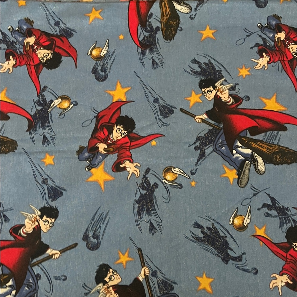 Harry Potter Flying Playing Quidditch Sparkly Blue Cotton Fabric 2 yds WB 9195